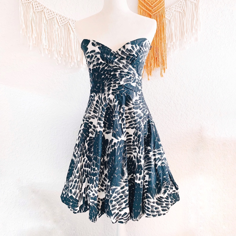 Zara Floral Strapless Bubble Hem Dress